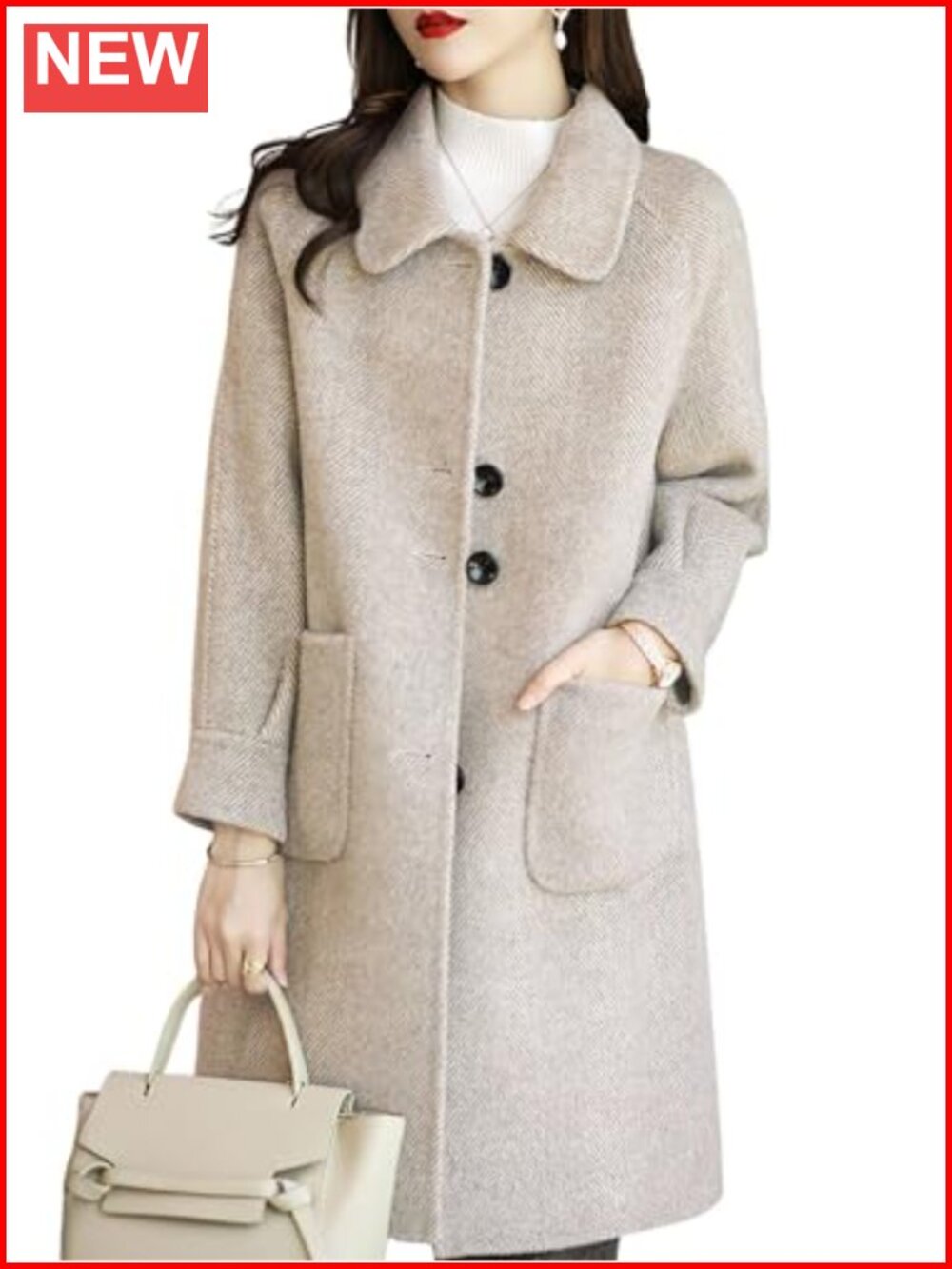 Women's Winter Warm Wool Peacoat Classic Long Woolen Overcoat with Pockets